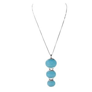 Sterling Silver Three Light Blue Chalcedony Necklace